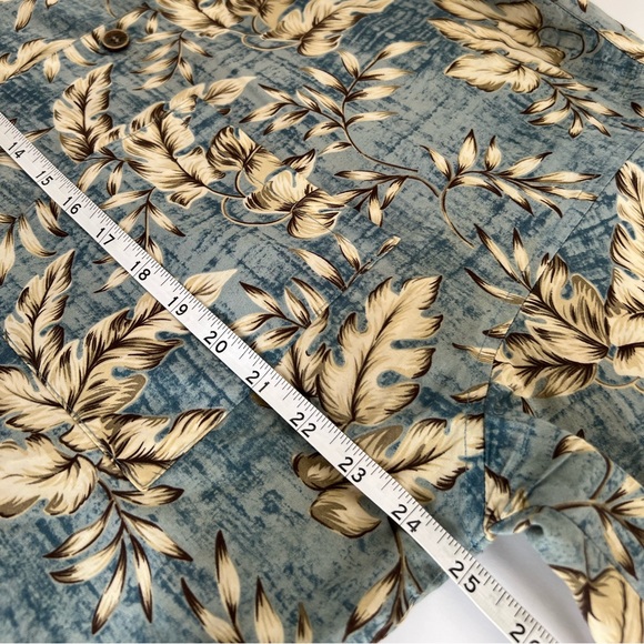OP Men's Short Sleeve Hawaiian Shirt, Retro Leaf Print, Blue, Large - Picture 5 of 5